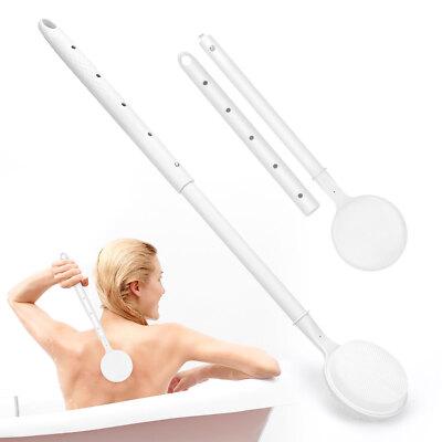 24'' Long Handle Bath Body Brush for Shower, Telescopic Silicone Back Scrubber