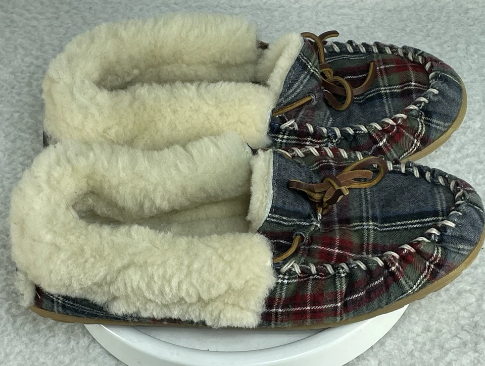 L.L. Zapatillas Bean para mujer 8 mocasines a cuadros multicolores azul rojo zapatillas Sherpa Foto 2 de 4