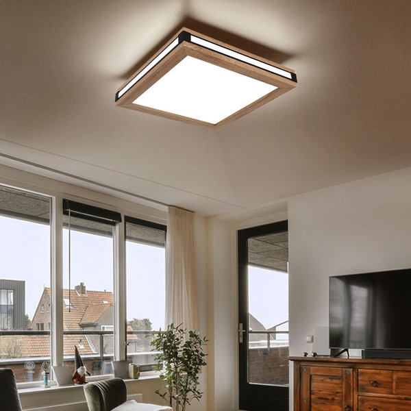 Deckenleuchte Deckenlampe Wohnzimmerlampe Led Holzoptik 3 Lichtmodi 30X30Cm-image