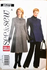 See & Sew Sewing pattern B5272 Coat Jacket & Coat Dress Easy Sz 8-14 NEW UNCUT