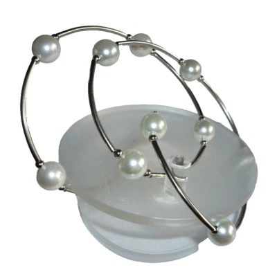 zweireihiger Armreif mit Perlen weiß silber NEU + TOP - Bild 1 von 3