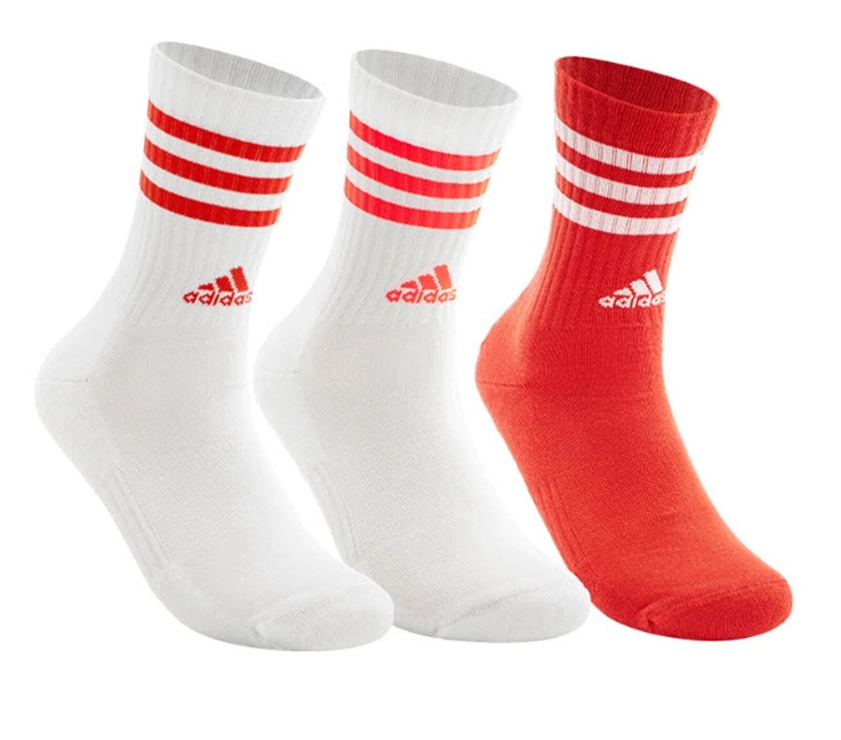 Adidas Men 3-Stripe Cushion 3 Pairs Crew Ankle Socks White Red 3PP Sock  IC1324