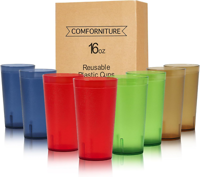 16Oz Colourful Plastic Cups Reusable Tumblers Drinking Glasses Set 8  Unbreakable