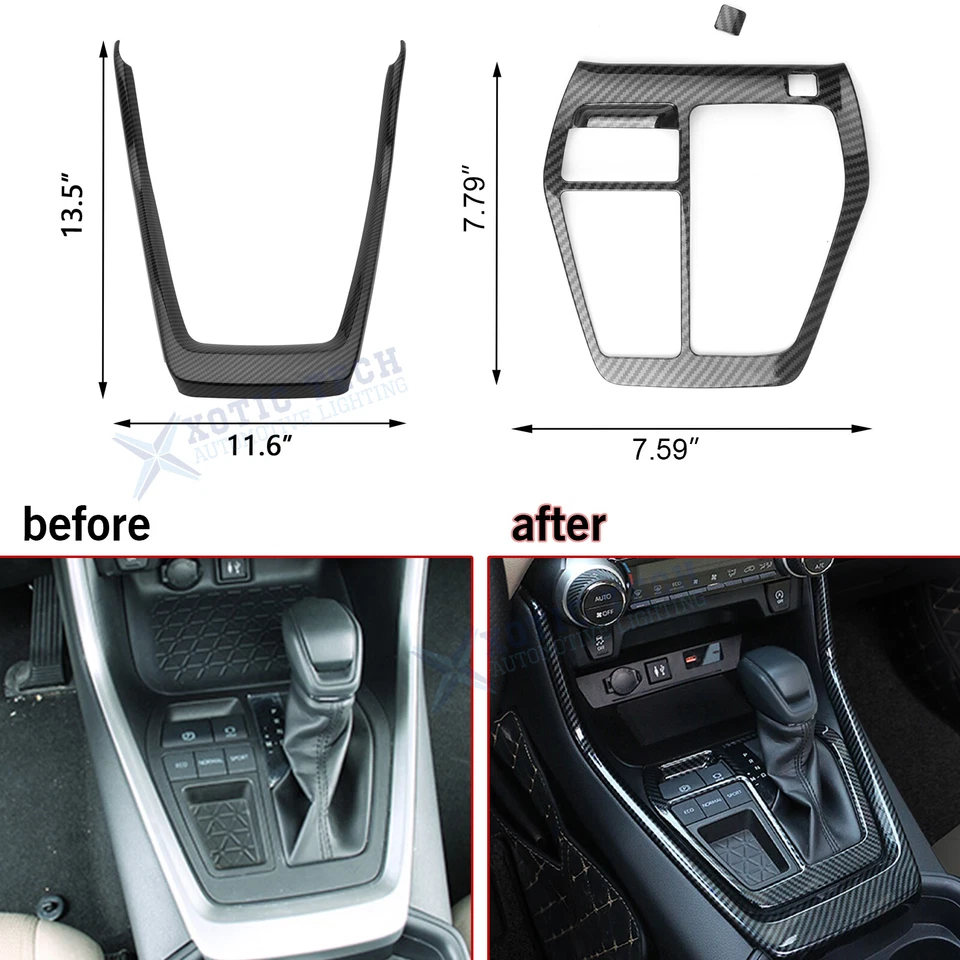 Conjunto completo de capa de moldagem de caixa de câmbio ABS fibra de carbono para Toyota RAV4 2019-2025 - Imagem 3 de 4