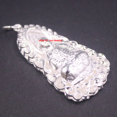 Real 999 Fine Silver Pendant Buddhist Kwan-yin Amulet Pendant 11-13g 48mm H