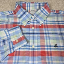 Brooks Brothers Button Down Men XL Blue Red Plaid Regent Non-Iron Supima Cotton