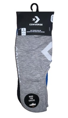 Converse Ultra Low Socks 3 Pair Men 6-12 Gray Blue Black w Logo 4 Chucks Cushion