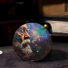 1pc 7.87 Round Aluminum Wall Art - Vibrant Space Gaze Design W/Bearded for Man &