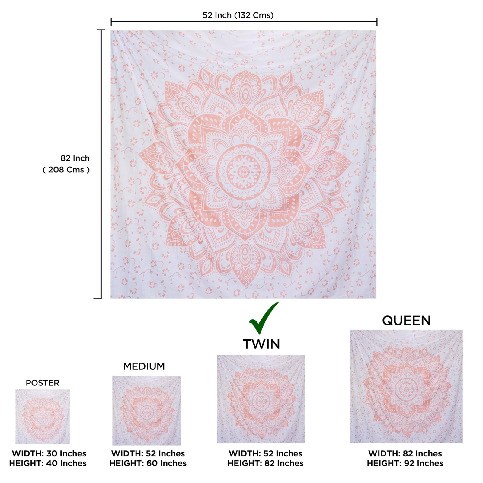 Glittering Rose Gold Pink Tapestry Wall Hanging Mandala-Bohemian Room Decor-I...