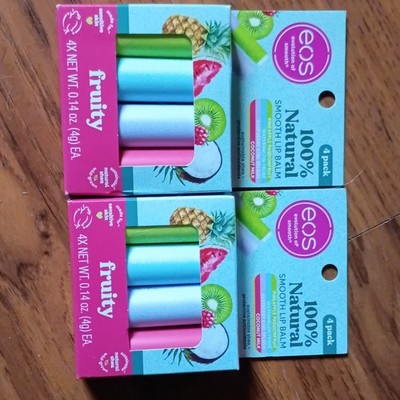 eos 100% Natural Smooth Lip Balm Fruity 4 Pack 0.14oz Stick Sensitive Skin 2 pa