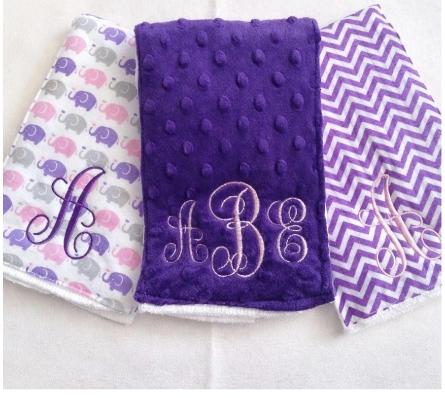 Embroidered Burp Cloths Monogrammed personalized Baby Girl Elephant Chevron