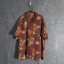 Tommy Bahama Silk Shirt XL Bird of Paradise Floral Burgundy Tropical Vacation