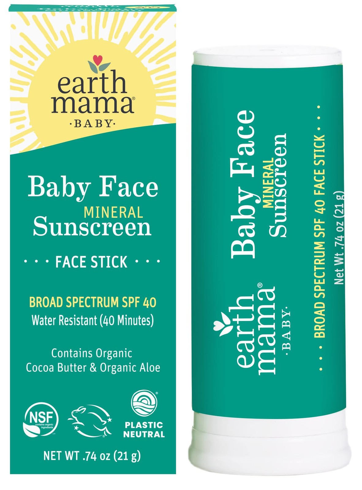 Baby Face Mineral Sunscreen Stick SPF 40 - Reef Safe Non-Nano Zinc Formula