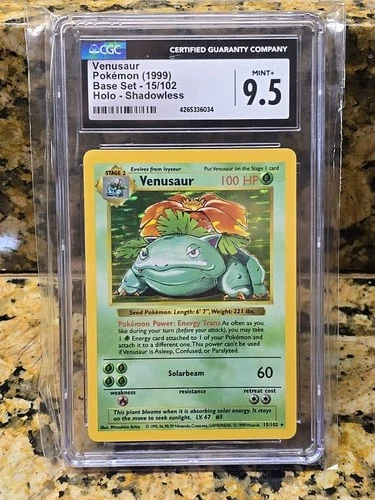 Pokémon 1999 Venusaur #15/102 Base Set Shadowless Holo Rare CGC 9.5 Mint+ USA