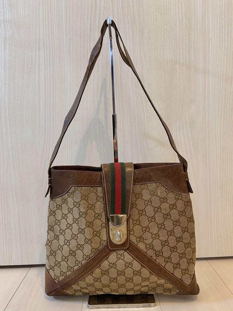 GUCCI GG Canvas & Leather Sherry Line Shoulder Tote Bag PGB61S