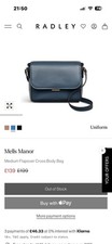 RADLEY London Mells Manor Flapover Crossbody Bag, Light Blue Leather. NEW