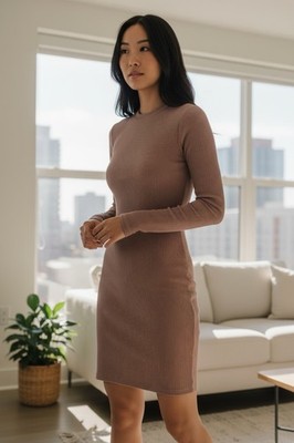 NEW Pink Victoria s Secret Size Large L Stretch Sexy Dress Brown Rib LS Lounge
