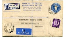 GB 1960 1/- Forces Overseas Regd. Letter 3d uprate from FPO128 (France?) to UK