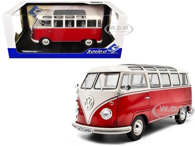 1962 VOLKSWAGEN T1 SAMBA BUS RED & WHITE 1/18 DIECAST MODEL BY