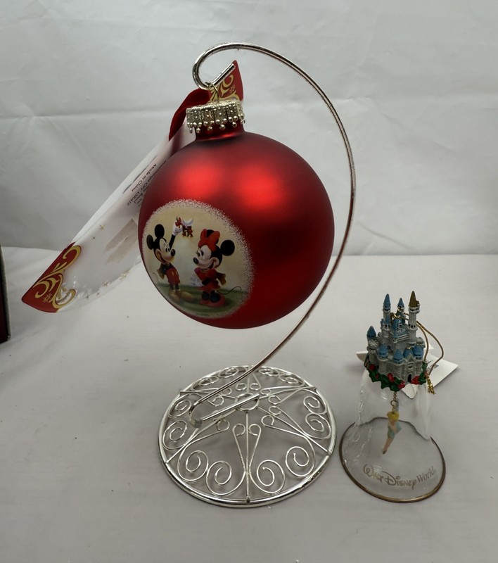 (2) NWT Disney Christmas Balls/Ornaments -Tinkerbell Bell & 2007 Mickey & Minnie