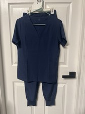 New scrub set women short sleeves V neck shirt and jogger dark navy small