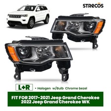 2017-2022 Jeep Grand Cherokee Halogen Headlight Chrome W Bulb Left Right Pair