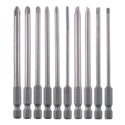 10PCS Long Screwdriver Bit Sets Slotted SL3 SL4 SL5 SL6 Phillips PH1 PH2 Bit ...