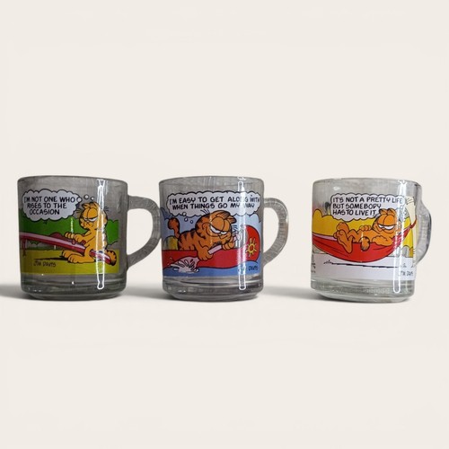 Vintage Garfield McDonald's Glass Mugs Cups Lot of 3 Jim Davis