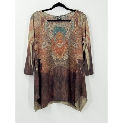 Vtg y2k Tunic Top Womens sz L Paisley Sharkbite Fairy grunge whimsigoth indie
