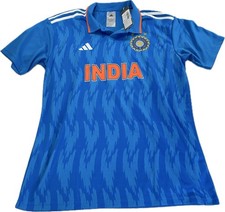 ADIDAS Men's Size Large India Cricket Jersey Polo Shirt Blue Logo Heat