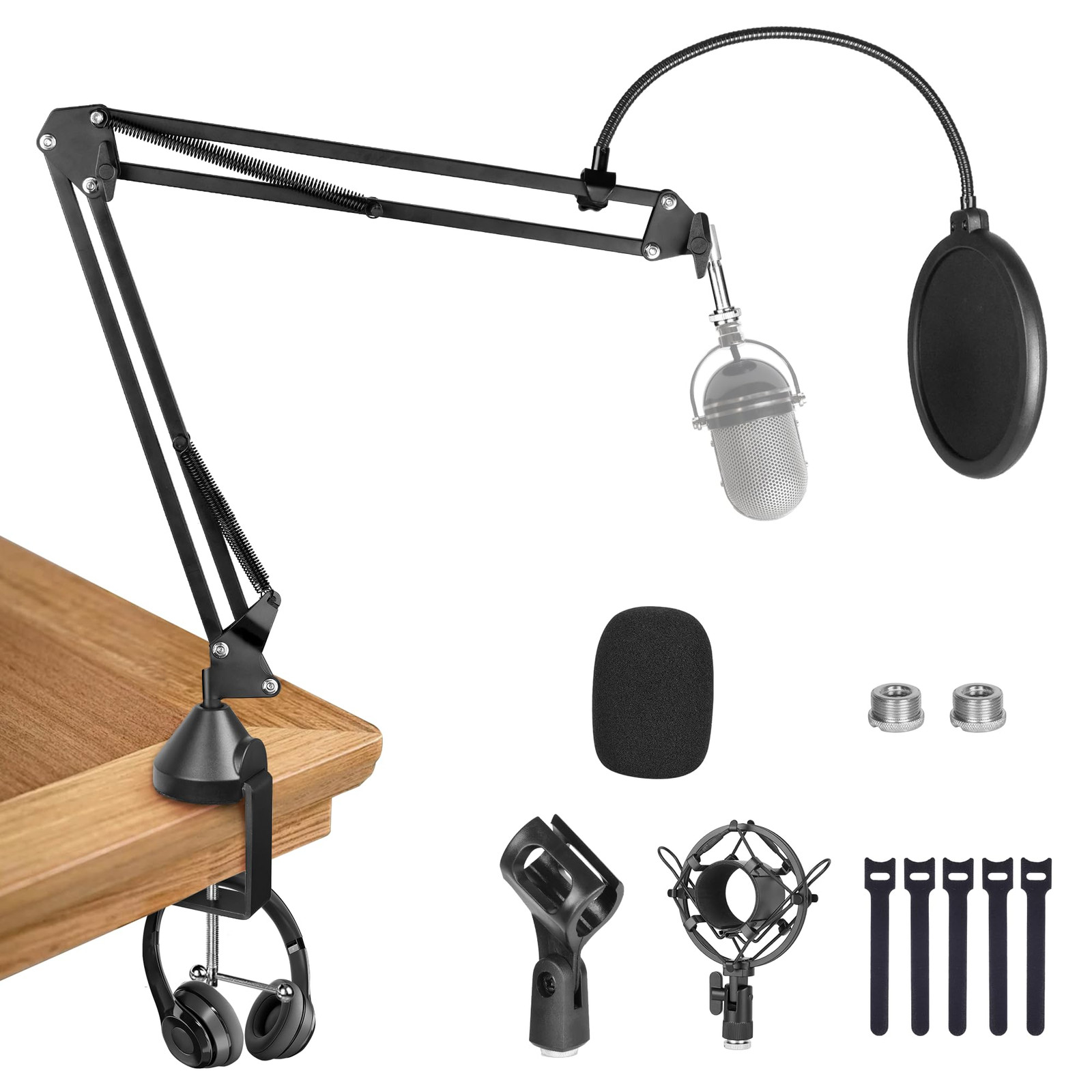 Adjustable Heavy Duty Portable Tripod Mic Stand with 2 Clips and Pop Filter f...