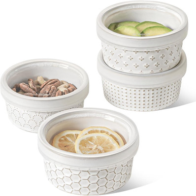 Ramekins Oven Safe with Lids, 8 Oz Ramikin Set for Creme Brulee, Souffle, Dippin