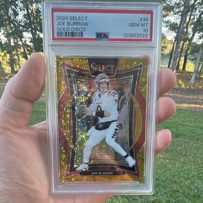 Panini Select 2024 Joe Burrow Bengals Gold Disco Prizm 9 /10 Jersey Match!