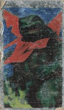 Vintage Japanese Menko Green Monster Red Scarf Rocket Space Peace Sign 537714