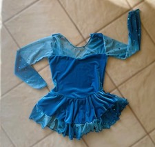 NEW Girls SPARKLY Aqua Turquoise VELVET Competition FIGURE Ice Skating DRESS