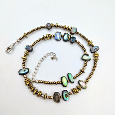 Silpada Sterling Silver 925 Abalone Dead Brad Beaded Necklace 18'' N1729