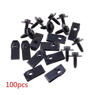 100Pcs Car Body Bolts & U-nut Clips M6 Hex 10mm Fit for Ford Truck 147163194 Acc
