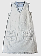 Blank NYC Denim Shift Tunic Dress Y2K V Neck Acid Light Wash Frayed Edges Sz Sm