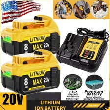 2Pack 8.0Ah Battery/Charger for DeWalt 20V Max Lithium DCB208-2 DCB208 DCB206-2