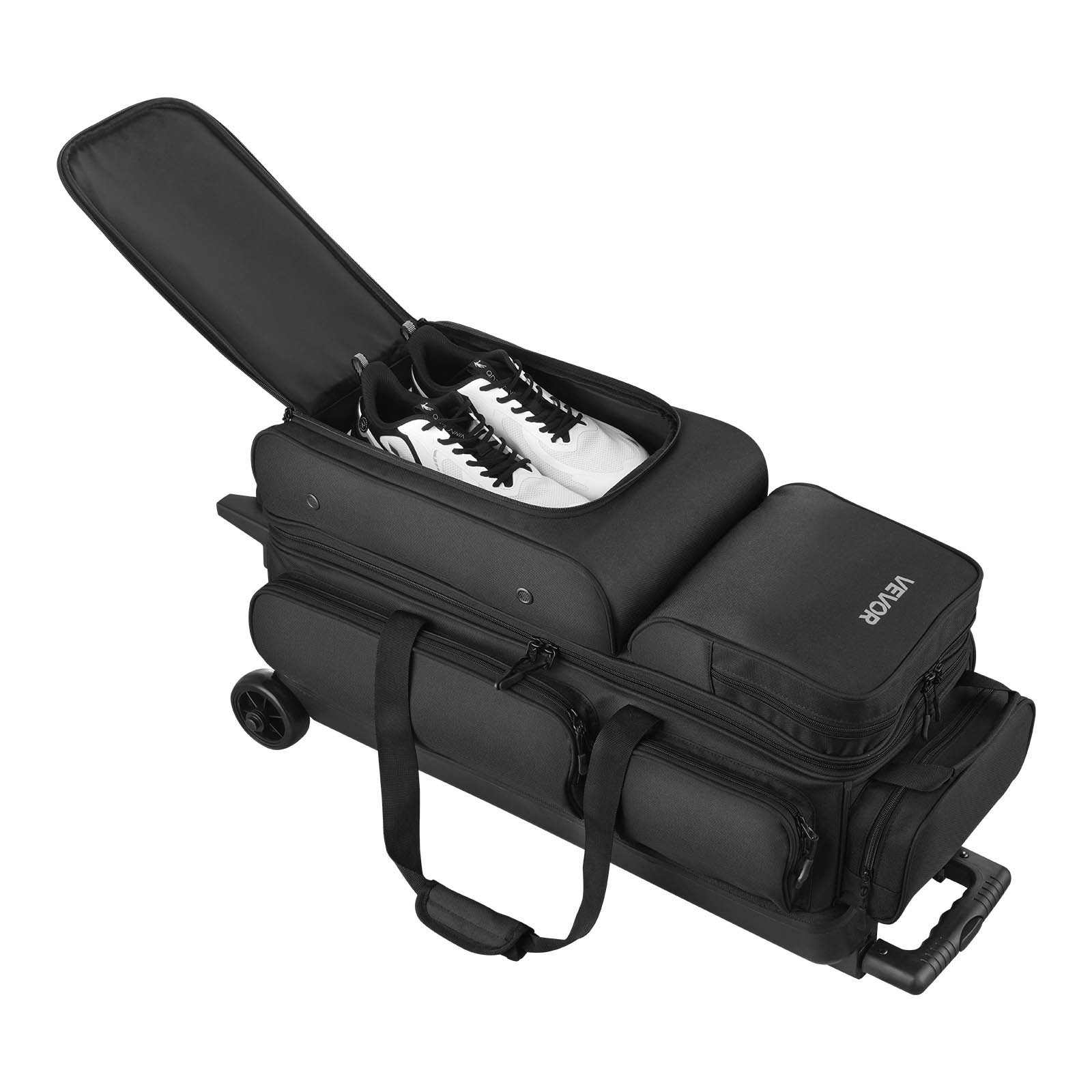 VEVOR 3 Ball Bowling Bag with Wheels Double Roller Bowling Bag Shoe Compartment
