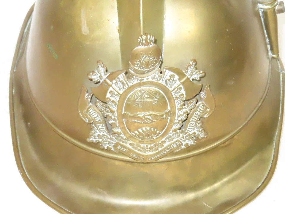 Antichi Ottone Pompieri Casco Con Emblema Bene Württemberg - Immagine 3 di 4
