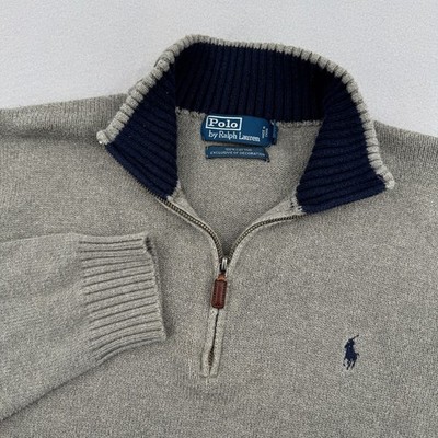 Polo Ralph Lauren 1/4 Zip Sweater Pullover Men's XL Gray Cotton Preppy Business