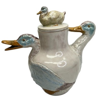 Manuel Gustavo Bordalo Pinheiro Hand Painted Duck Goose Pitcher RARE