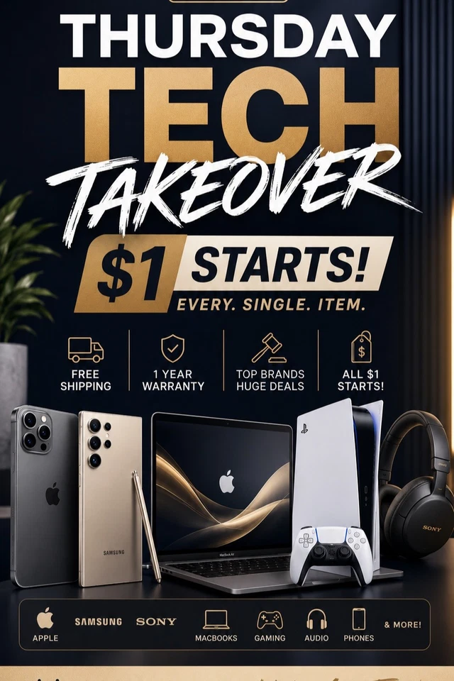 THURSDAY LIVE TECH TAKEOVER 🔥 $1 Starts Apple Samsung Gaming & More