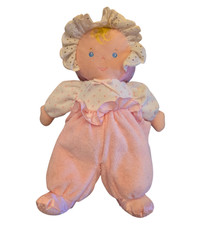 Vintage Eden Pink White Doll Terry Cloth Blue Eyes Bonnet Lace Soft Plush 10  Toy
