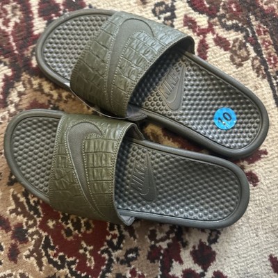 Bling Nike Slides Benassi JDI  Snake Skin Green Alligator RARE WOMEN SIZE 10