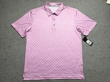 Adidas Polo Shirt Mens Medium Purple Bliss Lilac Logo Print Golf Stretch UPF 50