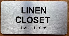 LINEN CLOSET SIGN WITH GRADE 2 BRAILLE  (4 X 8, SILVER) - THE PARK AVE LINE
