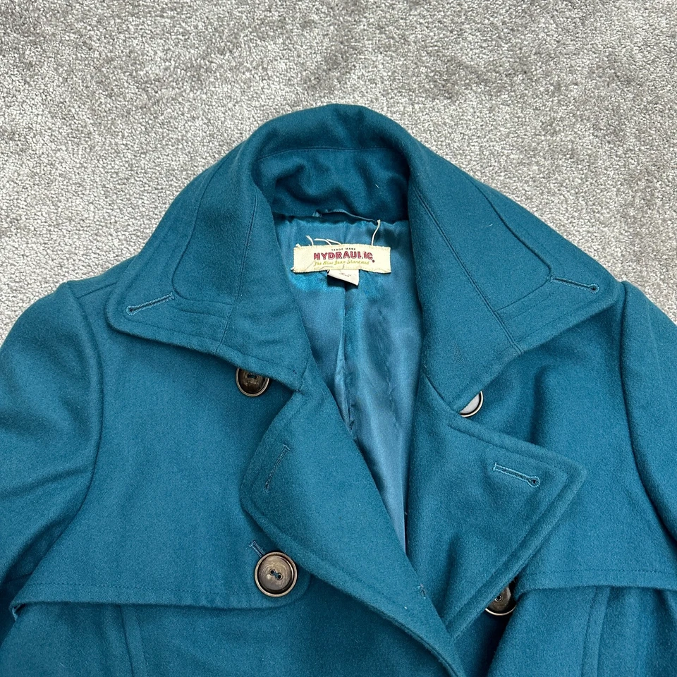 Hydraulic Pea Coat Jacket Womens XL teal Blue Double Breasted Lined Outdoor Wool - Image 3 of 4