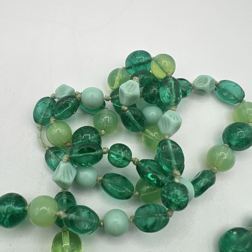 Vintage Glass Beaded Necklace Long Flapper Multi Green Hand Knotted 60" Germany - Picture 3 of 9